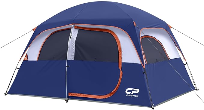 CAMPROS CP Upgraded 6/8 Person Camping Tents Waterproof Windproof Family Tent with Larger Mesh Windows &amp Door Double Layer Easy Set Up All-Season Dome Tent with Top Rainfly &amp Carry Bag