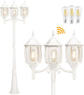 Dusk to Dawn Sensor Outdoor Lamp Post Light 3-Head Classic White Light Pole with Clear Glass Panels (3 LED Bulbs Included Max.100W) Waterproof Outside Street Light for Backyard Garden Driveway