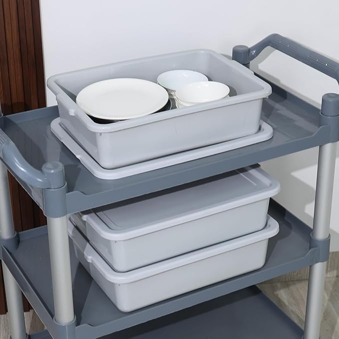 Zopnny 3 Pack 13 L Food Service Bus Tub with Lid Restaurant Dish Tub Food Grade Grey