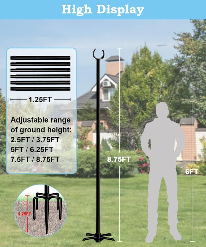 10FT String Light Pole Stand | Outdoor String Lights Hanging Use for Backyard Garden Patio Party Festival Wedding Picnic Matte 2 Pole