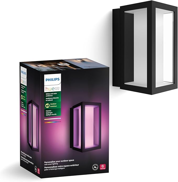 Philips Hue Impress Outdoor Wall Light (Hardwired) (6.1 x 9.4 in) 1 Pack White &amp Color Smart LED Light Voice Control Bridge Required