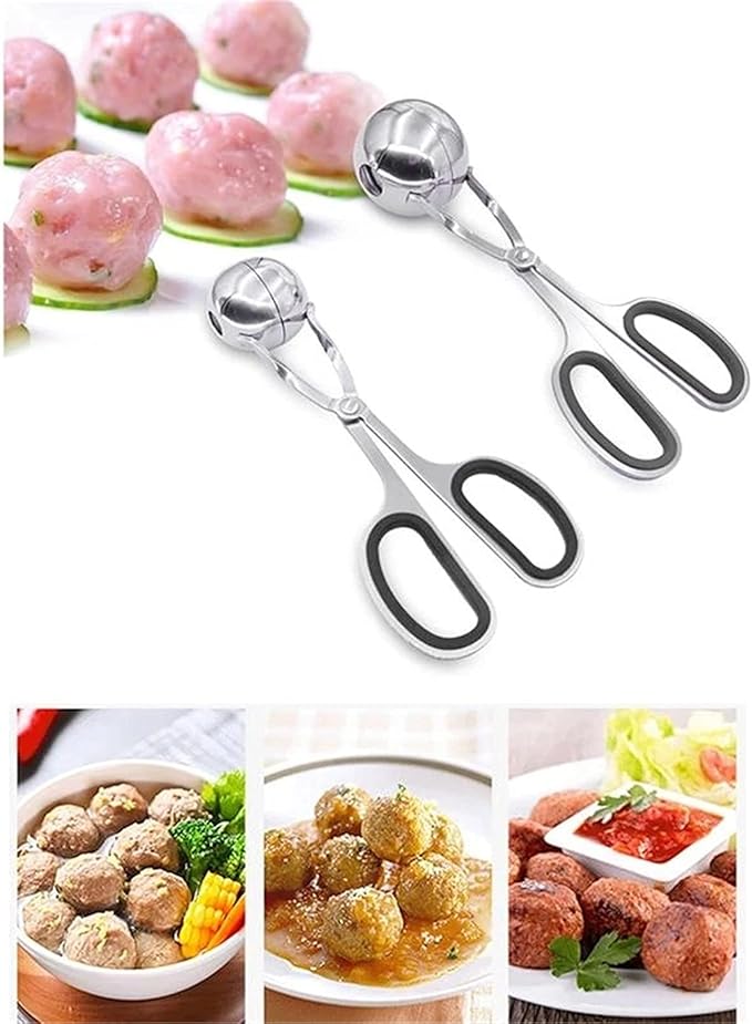 Meatball Maker Scoop 2 PCS Stainless Steel Meat Baller Tongs Meatball Maker Ice Tongs Cookie Dough Scoop Ice Cream Baller Tool