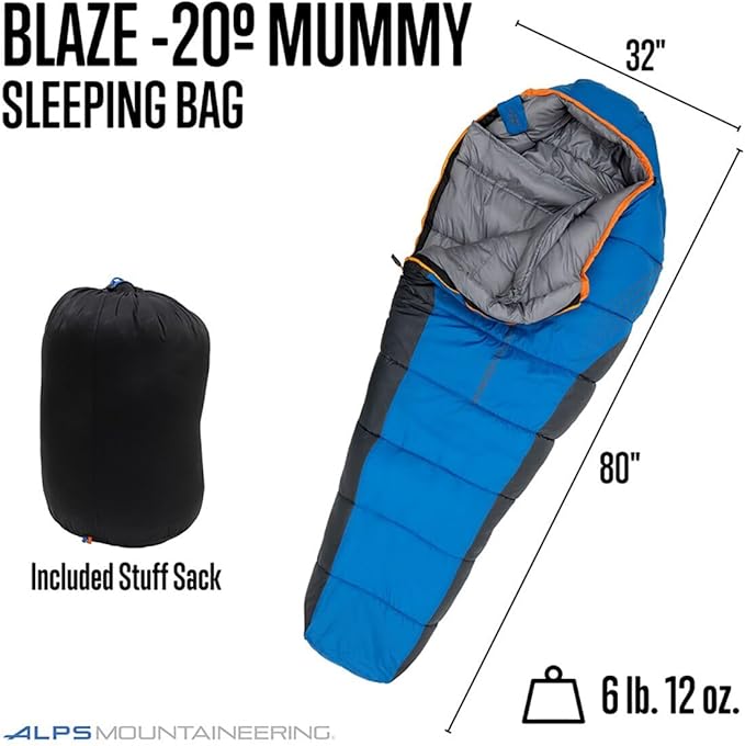 ALPS Mountaineering Blaze -20° XL Sleeping Bag – Extreme Cold Weather Synthetic Mummy Sleeping Bag with TechLoft Silver Insulation Draft Collar &amp Durable Ripstop Shell for Winter Camping