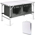 Goplus Folding Camping Table with Storage Aluminum Outdoor Camp Table with 2-Level Adjustable Height Lightweight Portable Foldable Picnic Table for Tailgating Beach BBQ Party RV