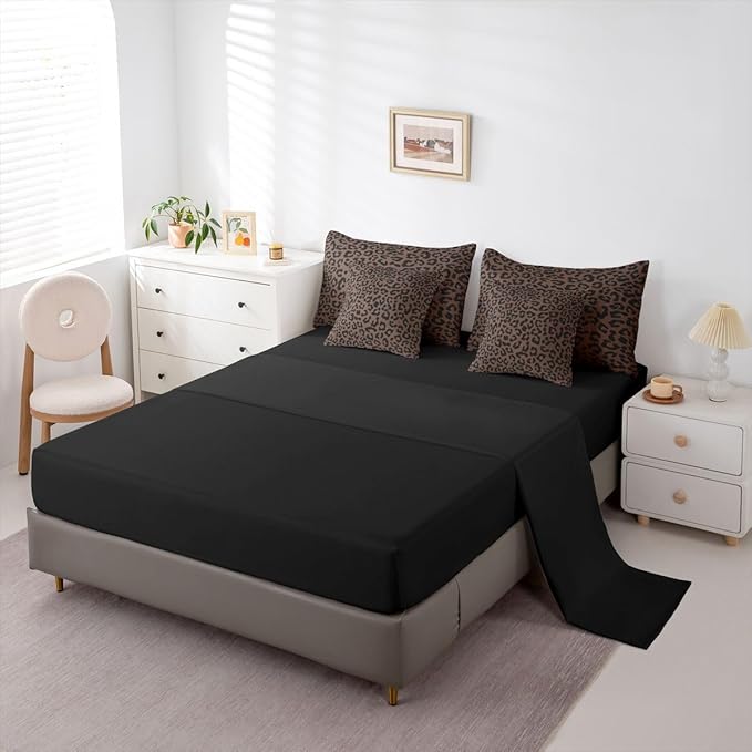 jejeloiu Brown Black Leopard Comforter Set with SheetsPillowcases &amp Cushion Cover Kids Animal Print 7 Piece Bedding Set Twin Size Safari Bed in a Bag for Women Men Room Decor Microfiber Cheetah