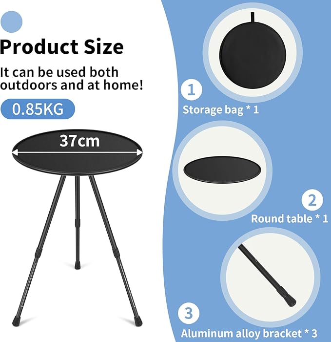 Tentock Portable Camping Table Small Round Folding Table with Adjustable Height - Lightweight Outdoor Picnic Table for Travel Beach Garden (37 Inch Diameter)