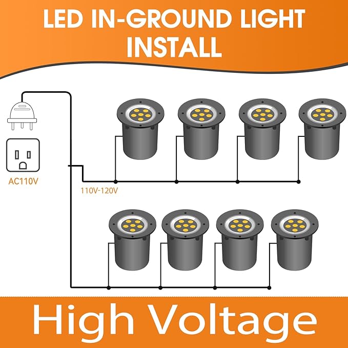 6W Well Lights Outdoor110V 120V Landscaping Lights IP68 Waterproof 2700k Warm White Outdoor In-Ground Lights for Yard Garden Patio 8 Pack