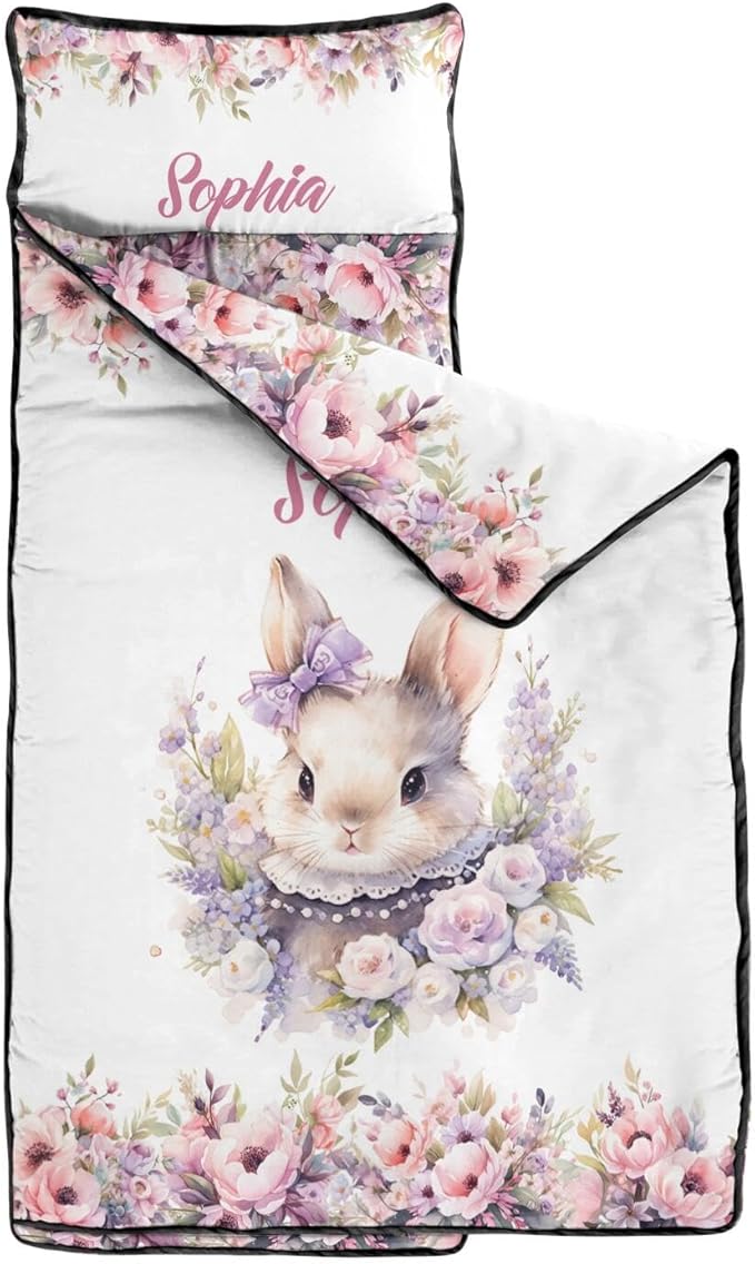Custom Toddler Nap Mat with Name – Personalized Sleeping Bag for Kids with Pillow and Blanket Roll-Up Design