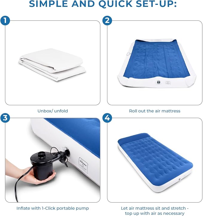 SoundAsleep Dream Series Big Kids Air Mattress with High Speed External Pump - Portable Blow up Bed for Big Kids - Inflatable Air Mattress for Home and Camping