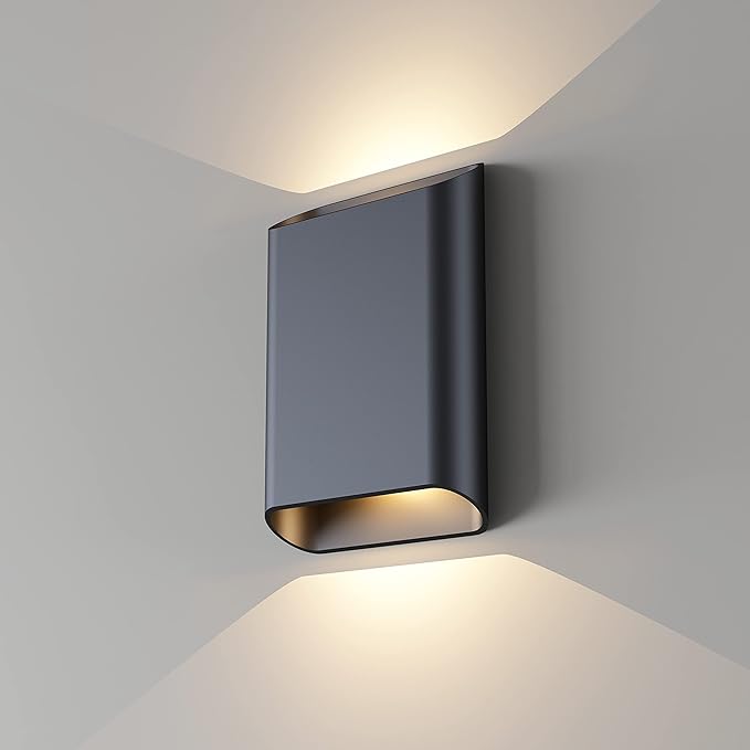 Wall Lights for Bedroom Up and Down Indoor Wall Light Outdoor Wall Sconces LED Dimmable 7.8 Inch Modern Porch Light IP65 Waterproof Wall Lamp for Yard120-277V15.5W 3000K CRI90+ (Black)
