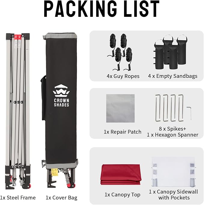 CROWN SHADES Canopy Tent 10x10 Pop Up Canopy Outdoor Shade with Pockets Sidewall Easy Up Sun Shelter with One Person Set Up Center Lock Portable Instant Camping Beach Canopy Tents Red