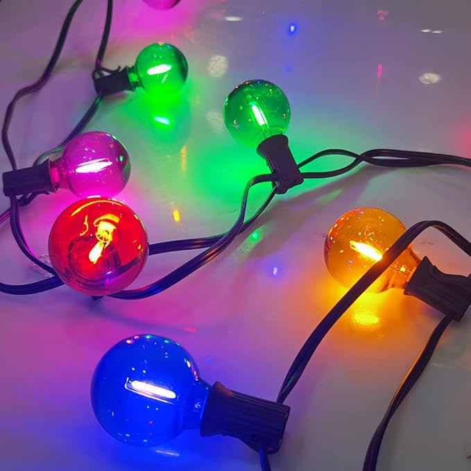 25Ft LED Outdoor String Lights G40 Outdoor Christmas Decorations Lights Waterproof with 27 LED Globe Multicolor Bulb Hanging Vintage Christmas Lights for Patio Roofline Backyard Garden Party Decor