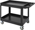 Utility Service Cart with Wheels and Two Trays Service Cart 2-Shelf 500lbs Rolling Utility Cart for Warehouse/Garage/Cleaning/Manufacturing 2 Tier Heavy Duty Uline Tool Cart 45X25 Black