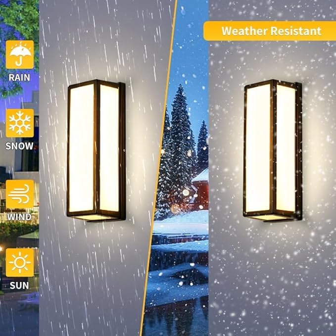 50W 15.16inch LED Outdoor Wall Sconce Light Black Aluminum 5000LM Super Bright Super Long Rectangle IP65 Waterproof Exterior Lighting for House Patio Porch Yards
