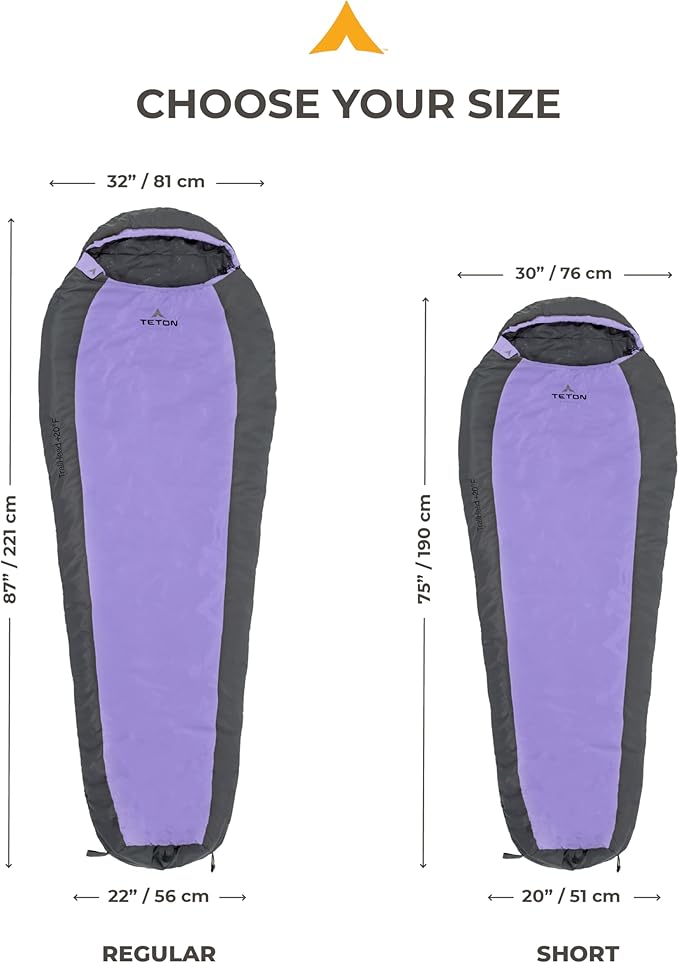 Teton 20F and 5F Degree Sleeping Bag Lightweight Warm Weather Mummy Sleeping Bags for Adults and Kids Camping Backpacking Hiking