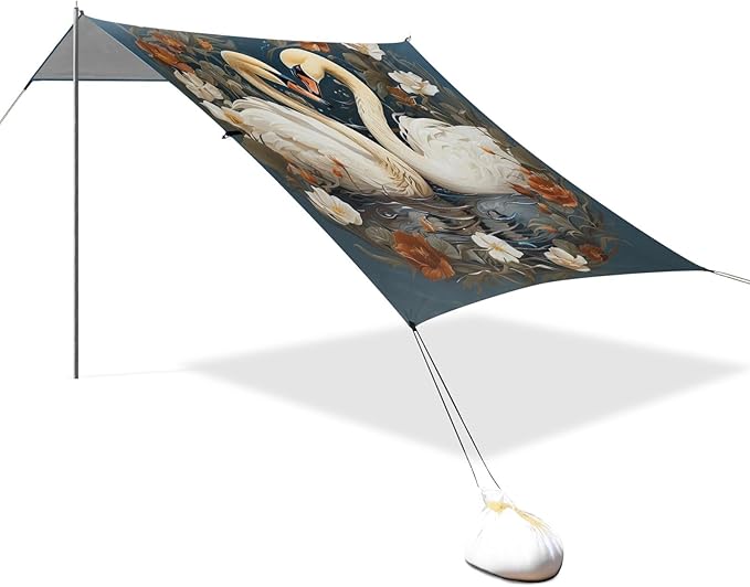 Camping Sun Shelters Swans Couple in Floral Circle Beach Canopy 126 * 110.2in