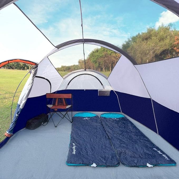 CAMPROS CP Tent 8 Person Camping Tents Weather Resistant Family Tent 5 Large Mesh Windows Double Layer Divided Curtain for Separated Room Portable with Carry Bag
