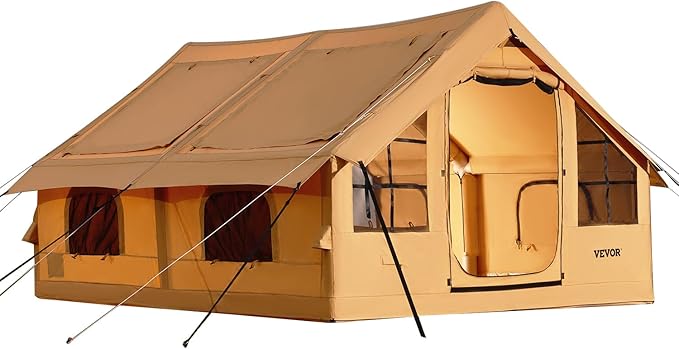 VEVOR Inflatable Tents for Camping Easy Setup Blow up Tent with Hand Pump 4 Season Glamping Tent with Stove Jack Doors &amp Mesh Windows Storage Bag Included for Easy Taking