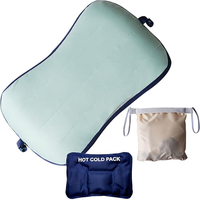 Coldcool Travel Rest Pillow Soft Flocking Pillow with ice Pack Portable Inflatable Leg Rest Pillow with Air Pump for Office Home Relax Camping and Travel Use
