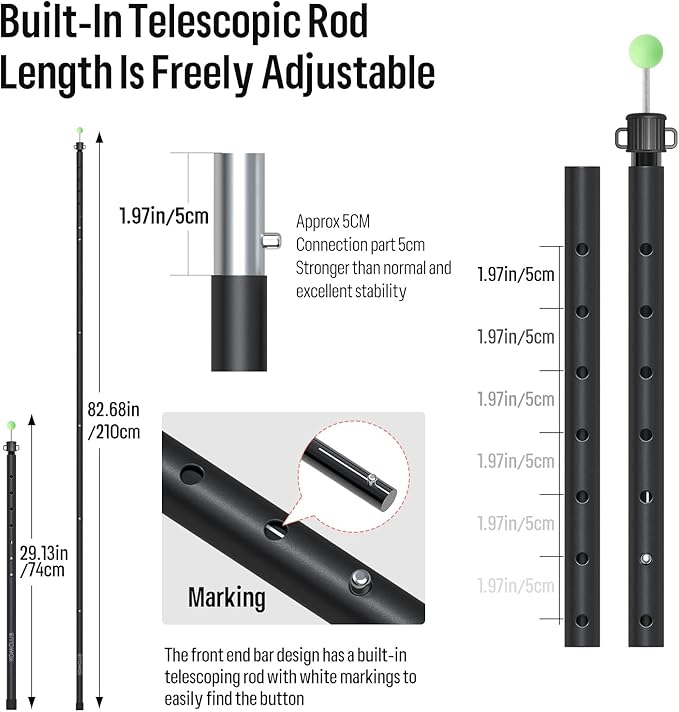 KOMCLUB Tent Poles Adjustable Lightweight Camping Tarp Poles 82.68 Aluminum Alloy Telescoping Solar sail Poles for Awning Canopy Tent Tarp Hiking Light Weight and Easy to Carry (2PC &amp Black)