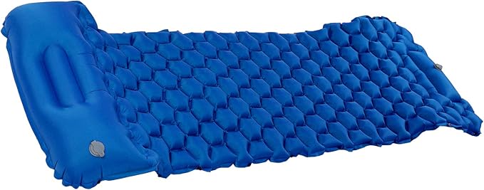 Inflatable Sleeping Pad for Camping | 40D Nylon &amp TPU Laminate Mat | Foot Press Inflation Cushion for Tent/Hiking/Travel | 3D Support 2 - Way Valve 700g Lightweight (Blue)