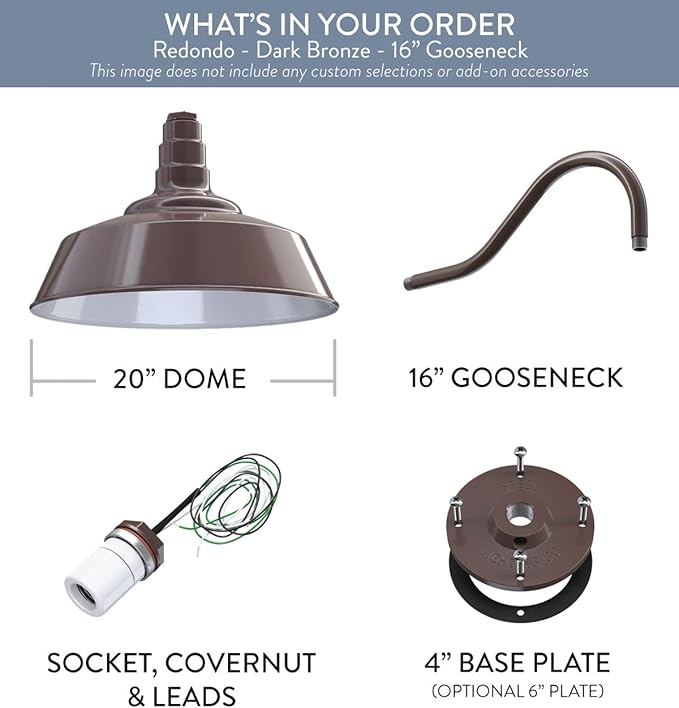 Steel Lighting Co. Large Outdoor Barn Light | Gooseneck Light Fixture | Made in America from 18-Gauge Steel | 20 Dome | 16 Gooseneck Dark Bronze Exterior/White Interior
