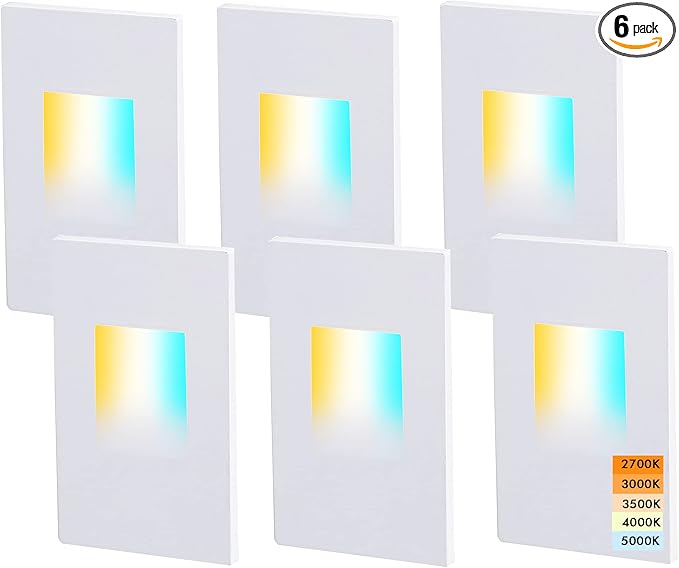 CLOUDY BAY 120V Dimmbale 5 Color LED Indoor Outdoor Step Light2700K/3000K/3500K/4000K/5000K 3W 70lmStair LightWhite6 Pack