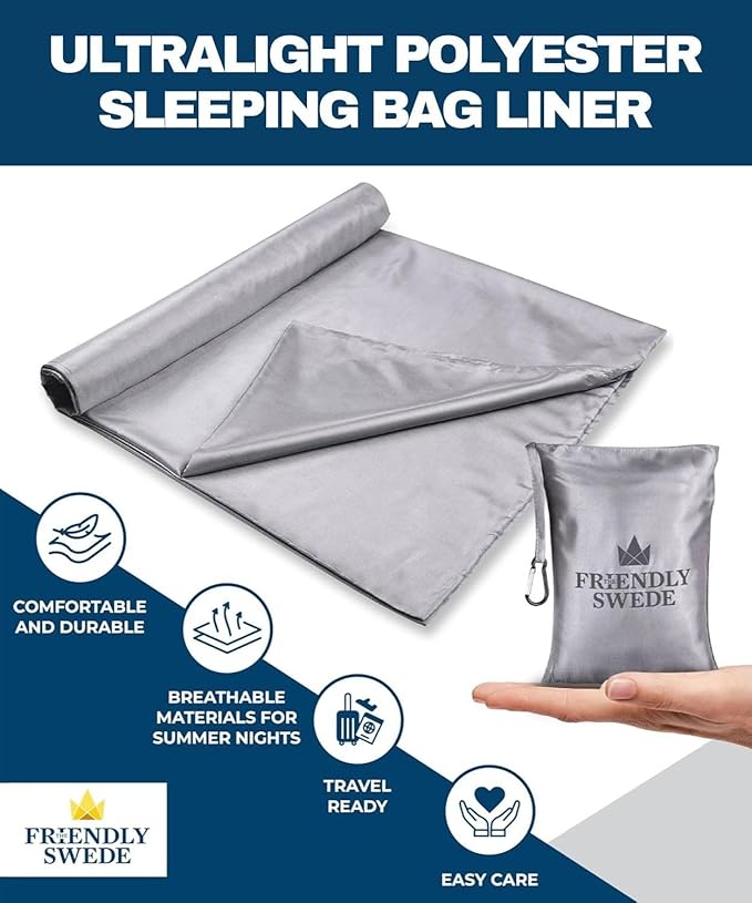 The Friendly Swede Sleeping Bag Liner — Ultralight Polyester or Cold Weather Microfiber Adult Sleep Sack- Camping Sheets - Travel Sleeping Bag with Pocket-Size Stuff Sack