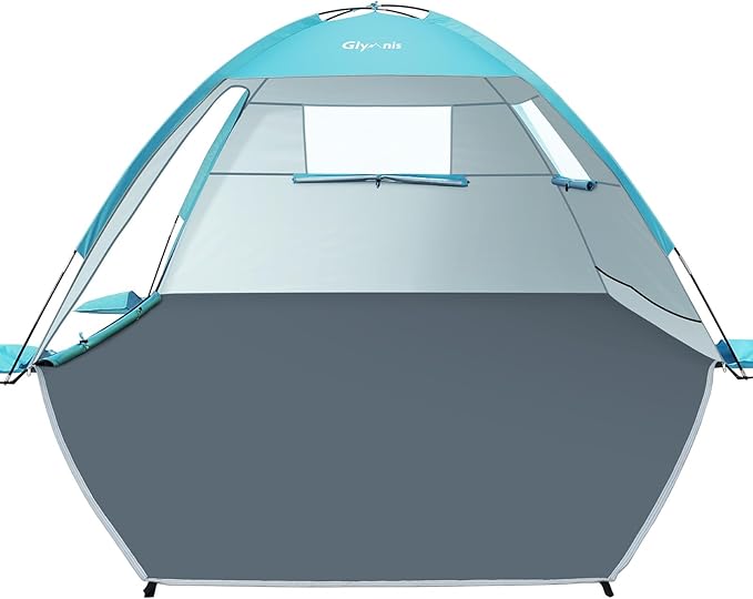 Glymnis Beach Tent Sun Shelter for 3 Person with UPF 50+ UV Protection Lightweight &amp Easy Setup Beach Shade Canopy with Vent Windows &amp Zippered Door - Blue