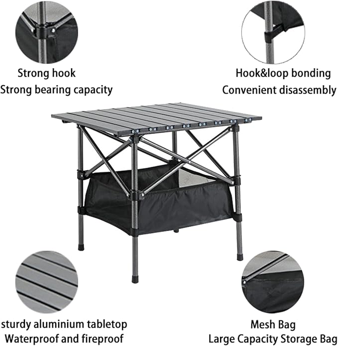 Outdoor Folding Portable Picnic Camping Table Easy Carry Folding Table with Storage Bag Heavy Duty for RV BBQ Cooking Indoor Outdoor Party Patio Picnic (Small)