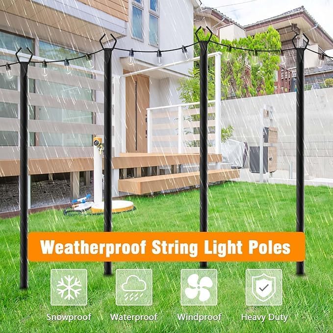 LETIANPAI 10Ft String Light Poles 2 PackLight Poles for Outside LightsOutdoor with Fence Brackets Hanging LightsMetal Stand Deck Patio Backyard