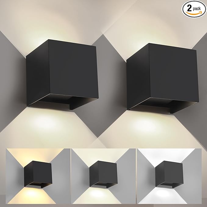 15W Indoor Wall SconceBlack Wall Sconces Set of Two3 Color Temperatures Hardwired Up and Down Outdoor Lights4.33 Inch Interior/Exterior Wall Lights for Living Room Bedroom Hallway Porch Yard 2 Pack