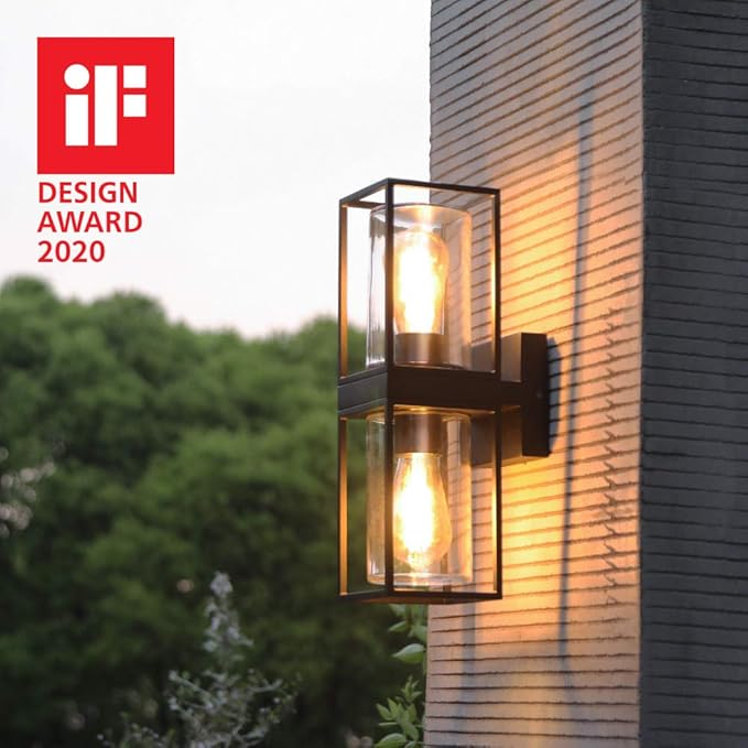 LUTEC Flair 5288804012 UP and Down Outdoor Wall Sconce Modern Black Porch Light Fixtures Exterior Light Fixtures Wall Mount Light with Clear Glass Waterproof Wall Lantern for for Garage Doorway