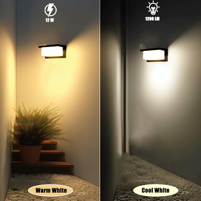 Outdoor Wall Sconce Lights 2 Pack Daylight Modern LED Exterior Wall Light 1500LM 3CCT Selectable 3000K 4000K 5000K Waterproof Wall Mounted Light with Flood-Effect Lighting for Porch Garage