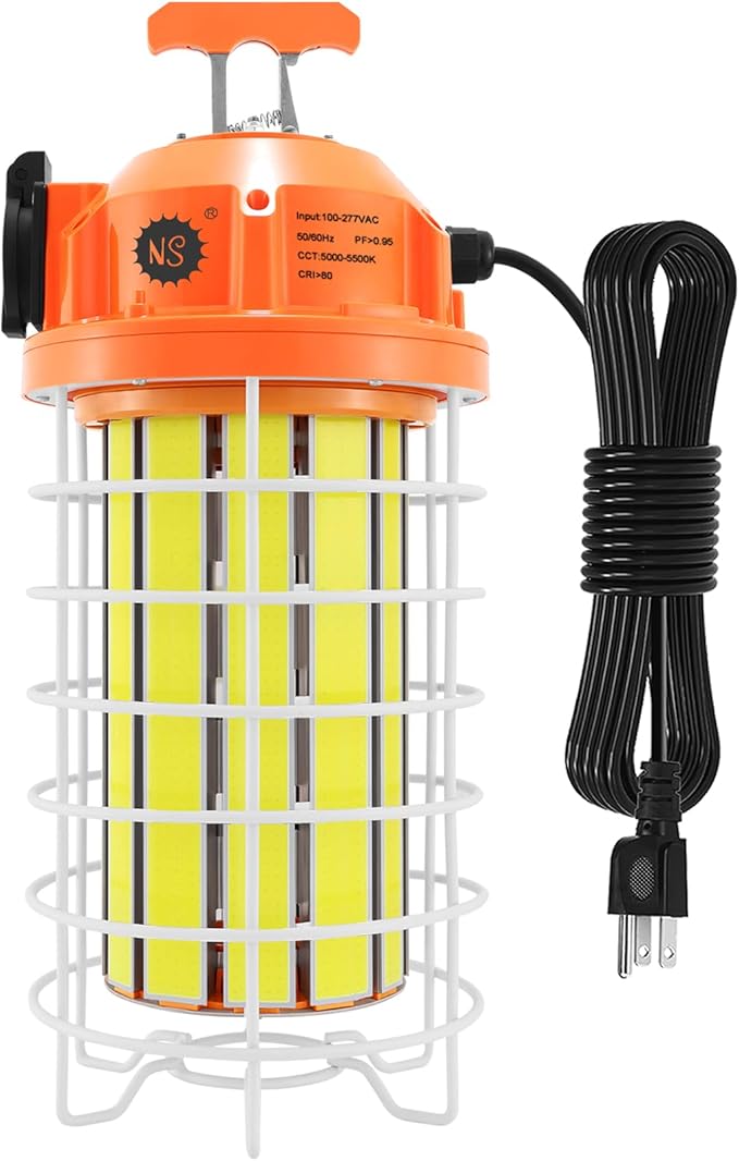 NS 150W LED Temporary Jobsite Work Light 29250LM 5000K Daylight White Portable Waterproof Hanging Construction Lighting with 16ft Cord for Outdoor Workshop Warehouse Jobsite