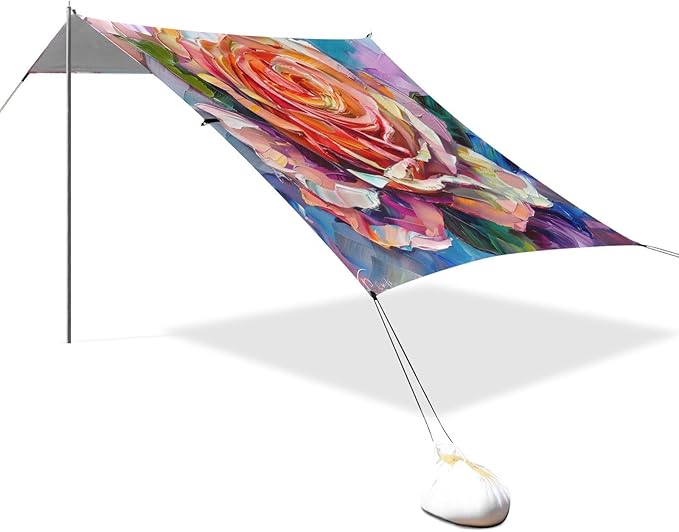 ALAZA Blooming Colorful Rose Flower Painting Beach Tent Sun Shelter UPF50+ Protection Beach Shade Canopy w/ 4 Sandbags for Outdoor Camping Fishing Backyard Fun Picnic 10x9 ft