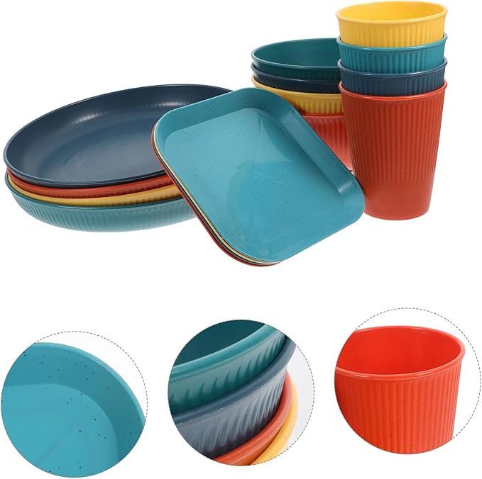GLEAVI Unbreakable Outdoor Dinnerware Set Camping Dishes Bowls Cups Stylish Lightweight Tableware for Bbqs Parties Gatherings