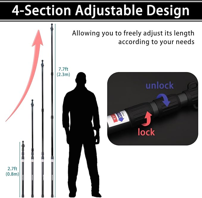 Telescoping Tarp Poles Heavy Duty 7.67ft Aluminum Tent Poles for Tarp with Rubber Cap Portable Set of 4 Adjustable Poles for Camping Awning Sun Shade Free Carry Pouch