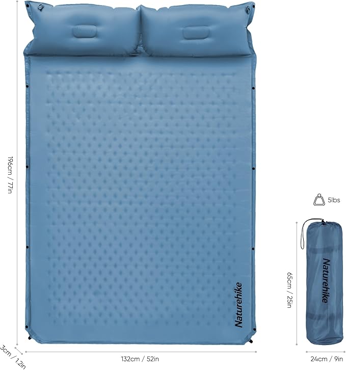 Naturehike Self-Inflating Sleeping Pad with Pillow Patchwork Sleeping Pad for Camping Backpacking Hiking Traveling Tent（Blue）