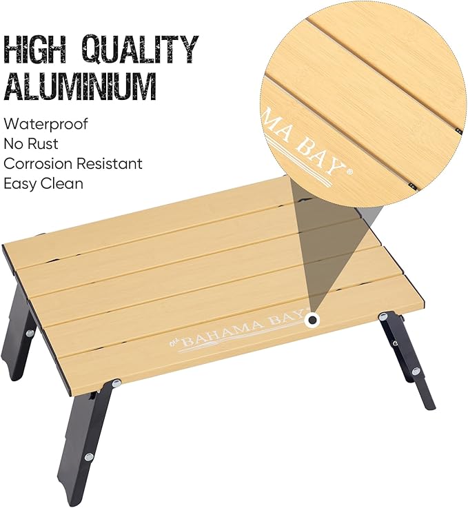 Old Bahama Bay Ultralight Aluminum Mini Table 66lbs/30kg Weight Capacity Foldable Small Beach Table with Retractable LegsSuitable for Picnic Camping Outdoor Hiking