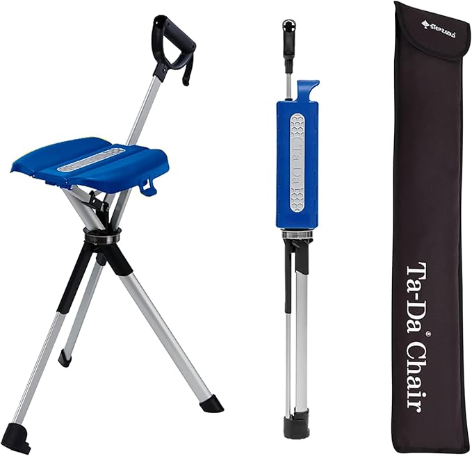 STEP2GOLD Ta-Da Chair Series 2- Portable Walking Stick Cane with Seat Foldable Chair Hiking Stick for Camping Hiking Lightweight Aluminum Easy Carry Anti-Slip