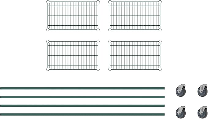 Commercial NSF Listed Green Epoxy Mobile Wire Shelving Kit 14 x 24 x 80 with 4 Shelves Perfect for Warehouse Walk-in Refrigerator Freezer Grocery Store Restaurant Dishroom