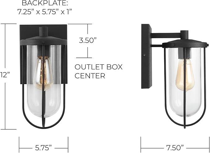 Capital Lighting 934211BK Corbin Clear Glass Outdoor Wall Sconce 1-Light 100 Watt 12 H x 6 W Black