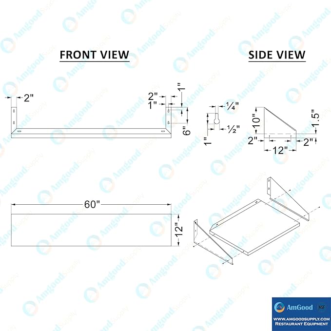 AmGood Stainless Steel Wall Shelf with Side Guards (60 Long x 12 Deep)