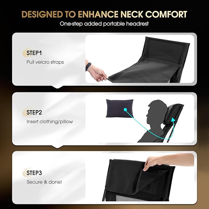 MOON LENCE High Back Folding Camping Chair 330lbs Portable Compact Chair with Wide Seat &amp Ergonomic Back Support (Khaki)