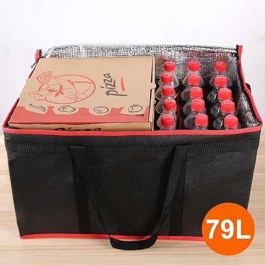 Bodaon 2-Pack Insulated Food Delivery Bag XXX-Large Meal Grocery Tote Insulation Bag for Hot and Cold Food Commercial Warming Large Capacity Reusable Shopping Bags Cooler Bags (Black + Black-Red)