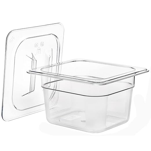 Bekith 6 Pack 1/6 Size Clear Polycarbonate Food Pans with Lids for Kitchen Restaurant Food Prep 4 Inches Deep
