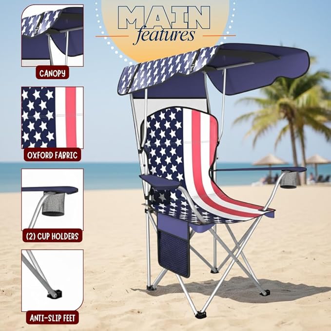 Amazing for less Folding Chair – Portable Outdoor Camping &amp Beach Chair (Flag (Shade) (2-Pack))