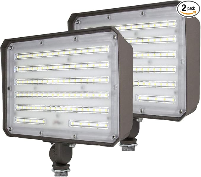 DAKASON 2 Pack 100W LED Flood Light Outdoor Dusk-to-Dawn Photocell Adjustable Knuckle Mount 13000LM 5000K Replaces 350W HPS/MH 100-277Vac IP65 Waterproof Security Lighting Fixture ETL Listed