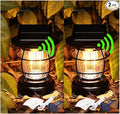 [1200lm] 2 Pack Motion Sensor Solar Lanterns Outdoor Lighting Fixtures Portable Camping Exterior Front Porch Waterproof Black Wall Sconce Lamp Rechargeable Anti Rust Coach for House Doorway Garage